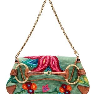 •••SOLD•••Gucci Vintage Fabric Embroidered Tom Ford Horsebit Chain Shoulder Bag